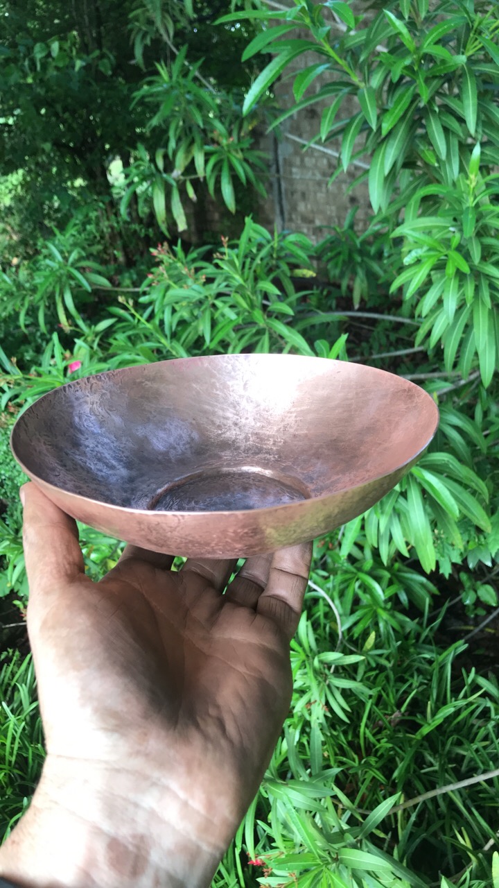 9" footed copper bowl